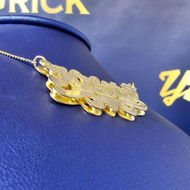 Personalized Cursive Double Name Plate Pendant With Heart Underline ...