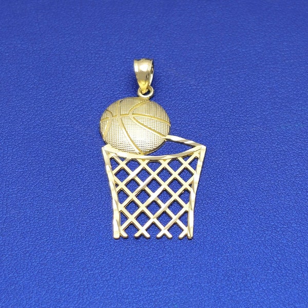 Solid 10k Gold Basketball & Hoop Pendant | Real 10k Yellow Gold | Gold Charms for Men