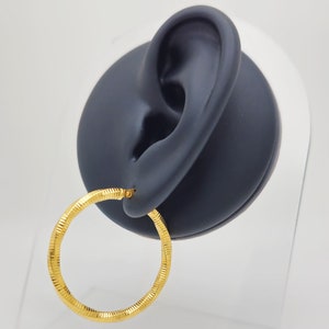 Solid 14k Gold Twist Hoop Earrings with Laser Cut Design | Real Gold Women&#39;s Earrings | Gold Hoops in 14kt Yellow Gold | Gifts for her