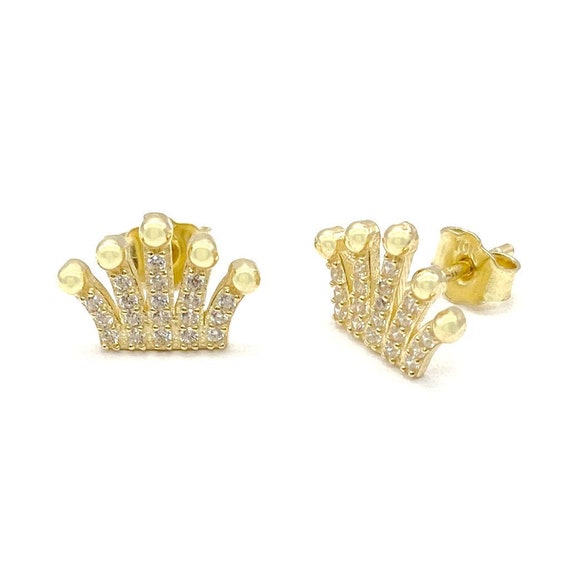 14K Yellow or White Gold Cubic Zirconia Crown Earrings with Screw Back. |  eBay