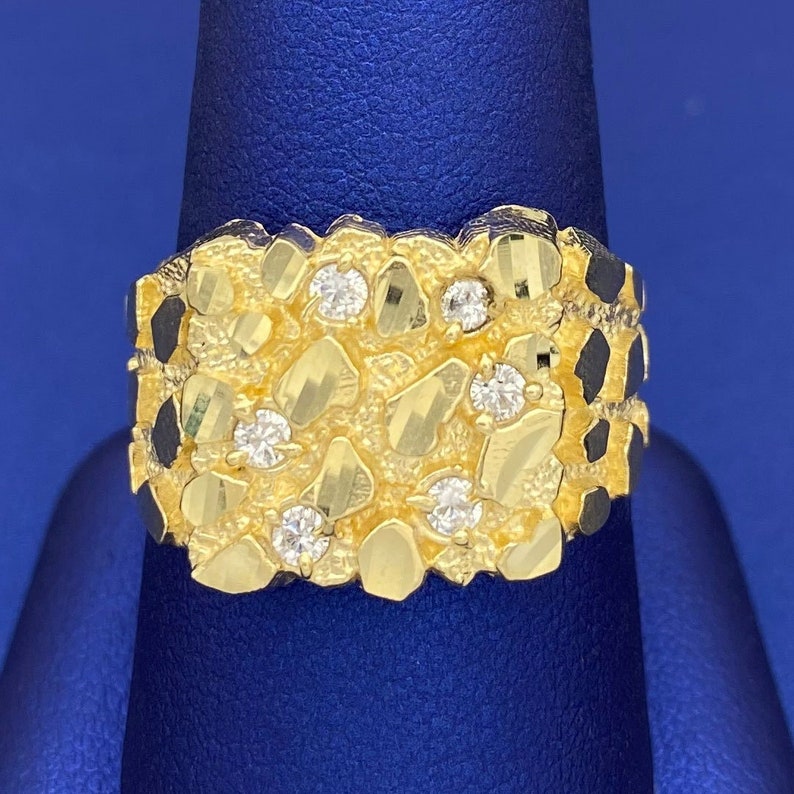 Solid 10k Yellow Gold Square Nugget Ring With Cubic Zirconia Etsy