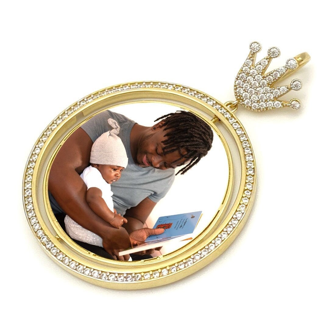Custom Round Rotating Double Sided Photo Medallion With Crown in