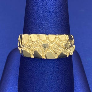 Solid 10k Gold Nugget Rectangle Band Ring | Size 10.5 | Real 10k Yellow Gold Men&#39;s Ring | Classic Nugget Style