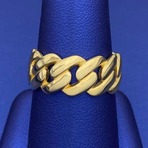 Solid 10k Gold Cuban Link Ring | 9.5mm Width | Size 10 | Trendy Men&#39;s Ring | Real Gold Rings | Solid Gold Rings