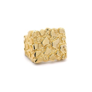Solid 10k Gold Nugget Square Shaped Ring | Size 10.5 | Real 10k Yellow Gold Men&#39;s Ring | Classic Nugget Style