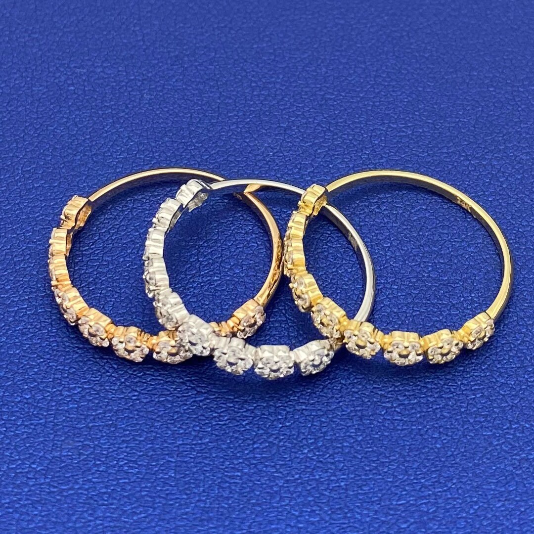 Tri Gold Stack Rings Solid 14k Tri-color Gold Flower Pattern Stackable Ring With Cubic ...