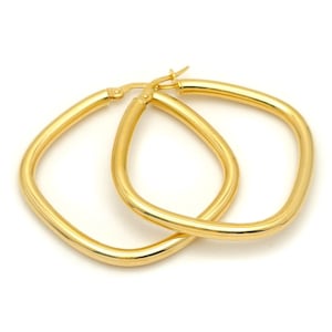Solid 14k Gold Square Hoop Earrings | Gold Women&#39;s Earrings | Real Gold Hoops in 14kt Yellow Gold