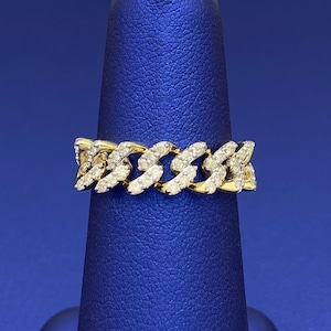 Real Diamond Cuban Link Style Ring in 10k Yellow Gold | Size 7 | Real Gold & Diamond Rings | 0.40ctw