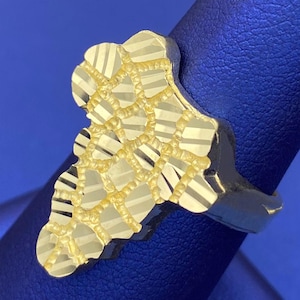 Solid 10k Gold Nugget Africa Map Ring | Size 9 | Real 10k Yellow Gold Men&#39;s Ring | Classic Nugget Style | Africa Gold Ring