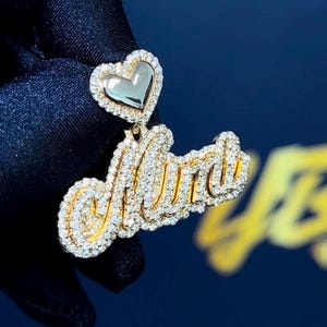 Diamond Heart Outline & Cursive Personalized Name Pendant | Available ...