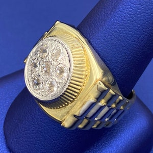 Solid 10k Gold Watch Style Ring with Cubic Zirconia Stones | Size 12 | Trendy Men&#39;s Ring | Real Gold Rings | Solid Gold Rings