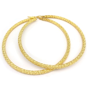 Solid 14k Gold Sandblast Pattern Hoop Earrings | Real 14k Yellow Gold | Gold Women&#39;s Earrings | Real Gold Hoops