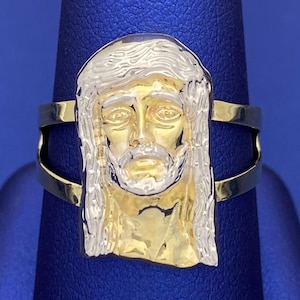 Solid 10k Yellow Gold Jesus Head Puff Split Ring | Gold Ring | Size 11 | Real Gold Rings | Men&#39;s Gold Rings | Lightweight Ring
