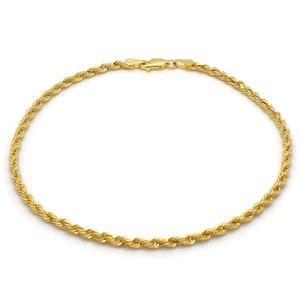 10k Hollow Diamond Cut Rope Anklet 2.75mm Width, 10&quot; Length, Real 10kt Yellow Gold Anklets