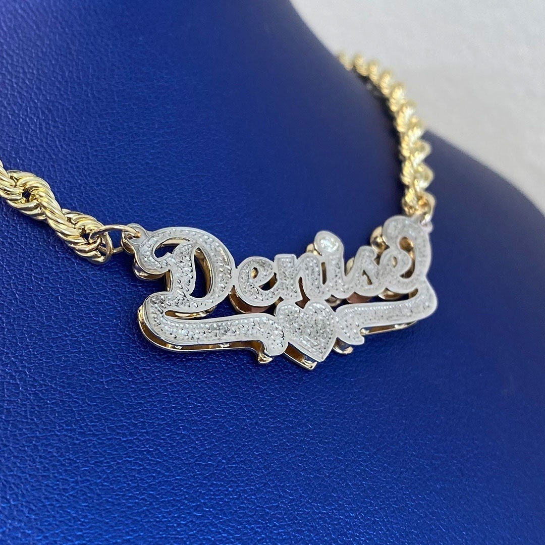 Personalized Cursive Double Name Plate Pendant With Heart Underline and ...