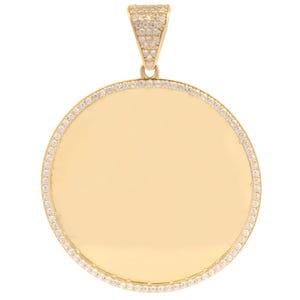 Personalized 1.9&quot; Round Picture Pendant | Photo Medallion in 10k Yellow Gold with Cubic Zirconia Stones | Custom Memorial Pendant