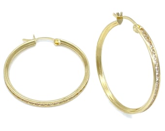 Real 10k Gold Dainty Hoop Earrings with Cubic Zirconia Stones | Solid Yellow Gold Hoops