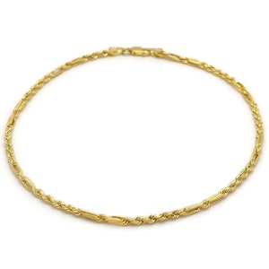 10k Hollow Diamond Cut Fancy Rope Anklet 2.5mm Width, 10&quot; Length, Real 10kt Yellow Gold Anklets