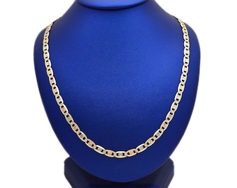 Solid 10k Tri-color Gold Textured Valentino Link Chain with Diamond Cuts | Real 10kt Gold Chains | 20" Length | 4.25mm Width | Necklaces