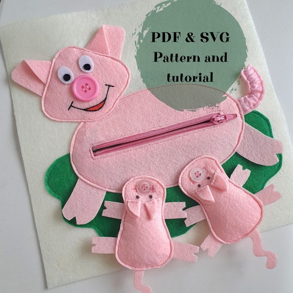 Quiet book page pig and piglets pdf pattern and tutorial Free svg files for cricut Felt book pattern Busy book pattern Quiet book template