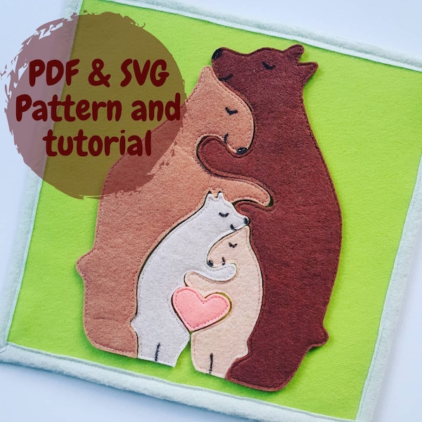 Quiet book page puzzle PDF pattern and tutorial Bears hug SVG for cricut Family hugs Busy book pattern Diy quiet book pattern Felt puzzle