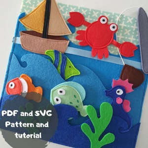 Fishing quiet book page Pattern and tutorial SVG files for cricut Felt toys patterns Sea animals svg Felt book template Diy craft Busy book