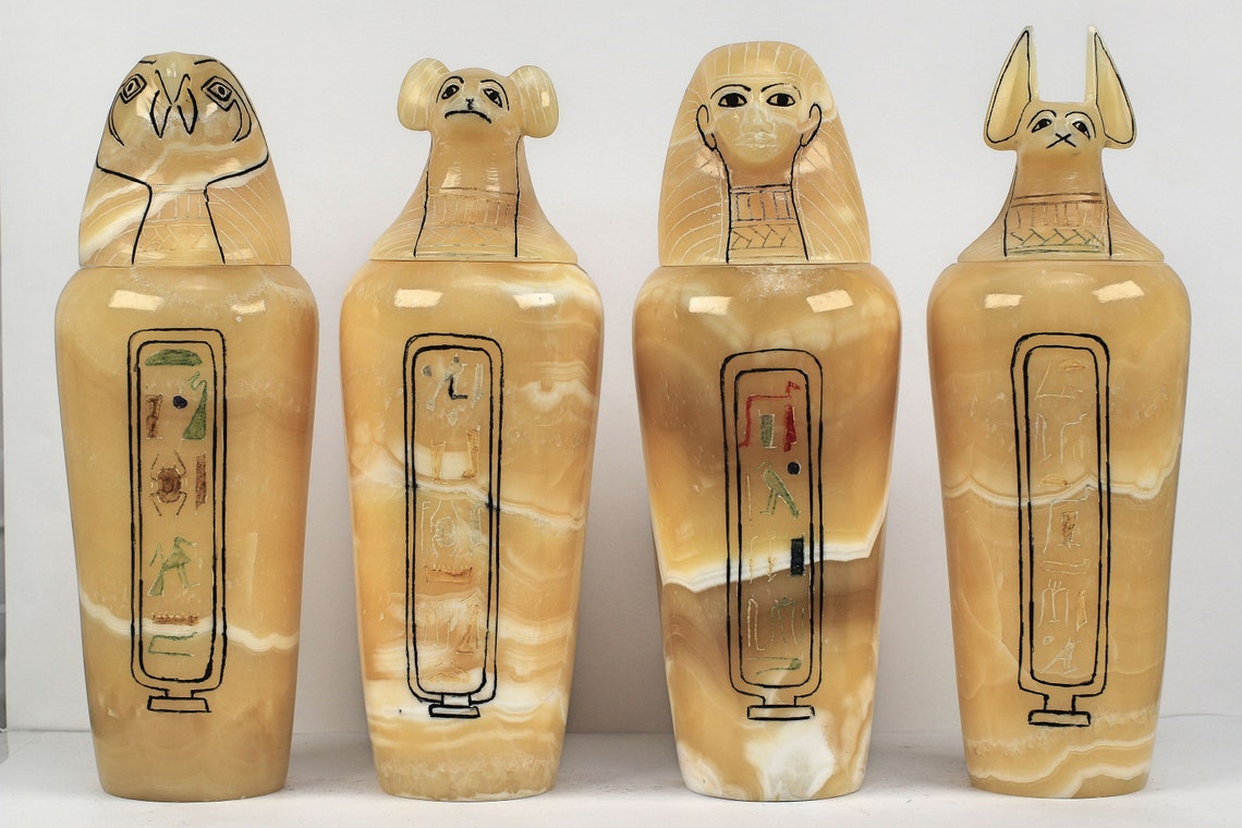 Huge set of CANOPIC Jars made from ancient Egyptian alabaster Etsy