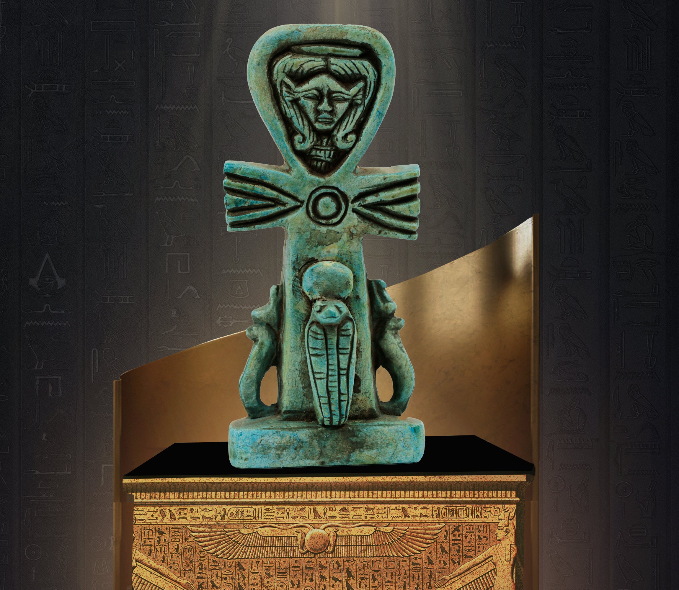 of HATHOR goddess of love Key of life fertility happiness Altar statue made from old lime stone-made in Egypt Marvelous Egyptian ANKH