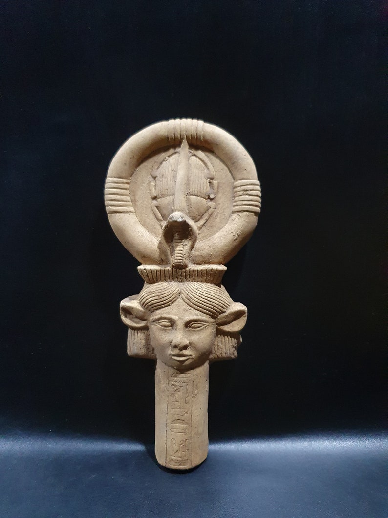 of HATHOR goddess of love Key of life fertility happiness Altar statue made from old lime stone-made in Egypt Marvelous Egyptian ANKH