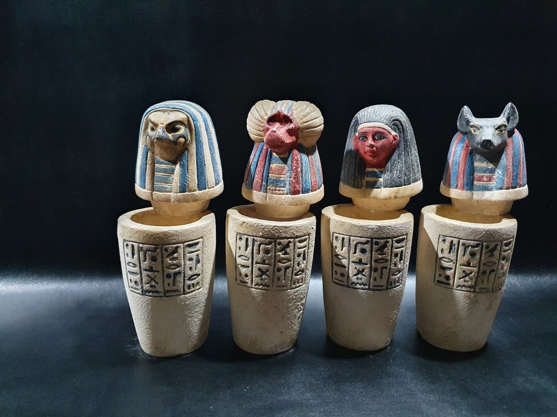 The 4 Canopic Jars Egyptian Jars Made from Limestone Altar Etsy