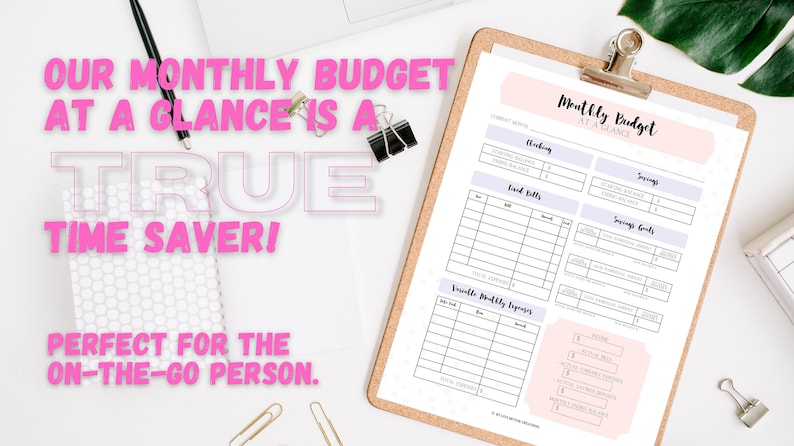 Monthly Budget at a Glance Printable PDF for Financial Planning US ...