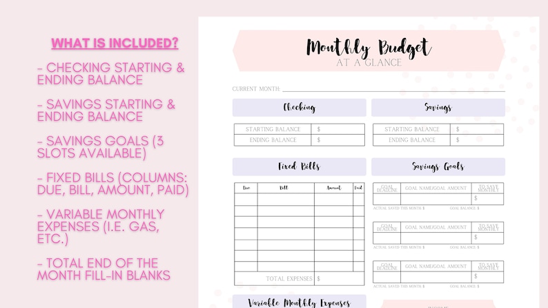 Monthly Budget at a Glance Printable PDF for Financial Planning US ...