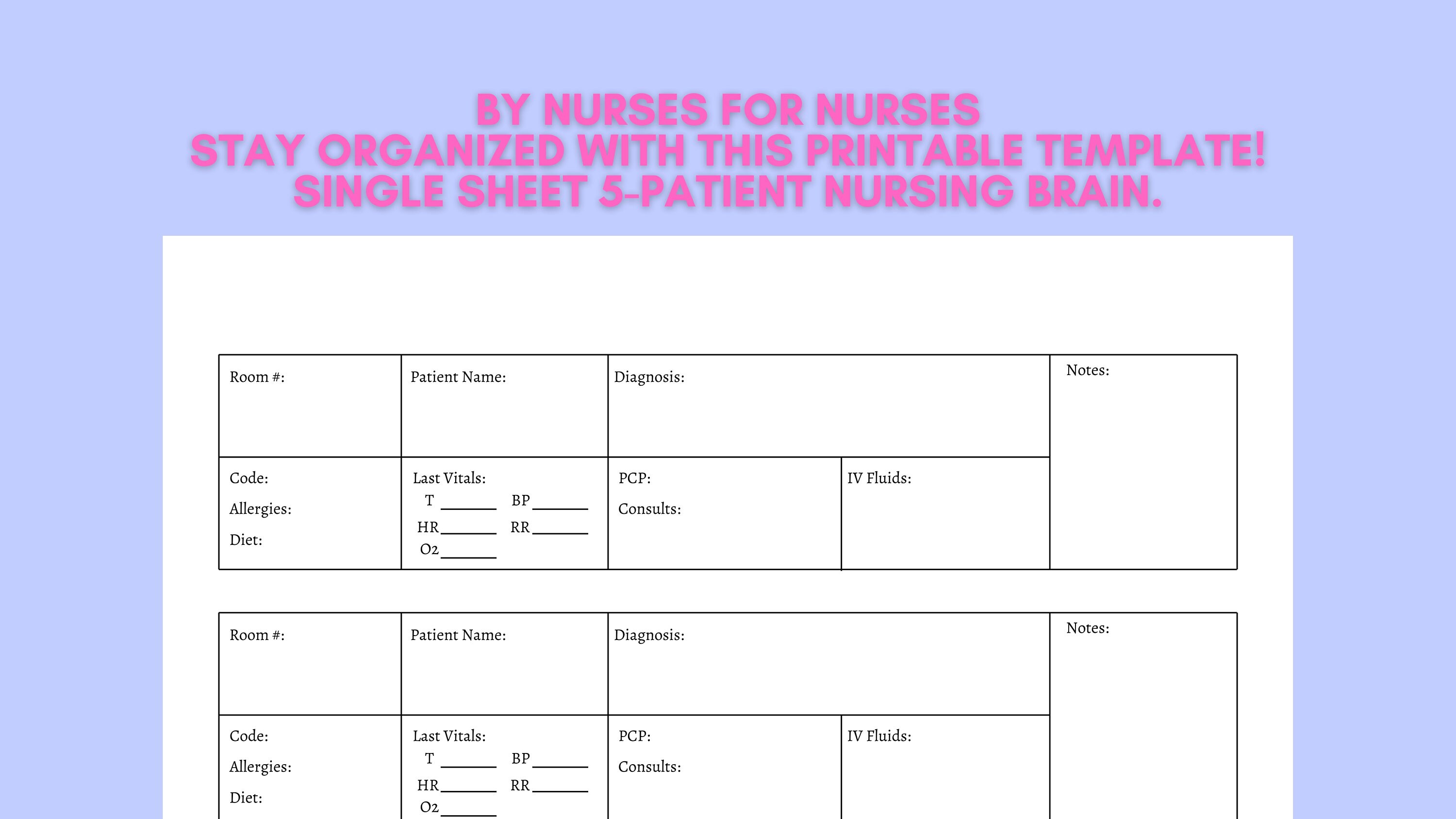 Nurse Report Sheet 5 Patient Nursing Brain US Letter - Etsy