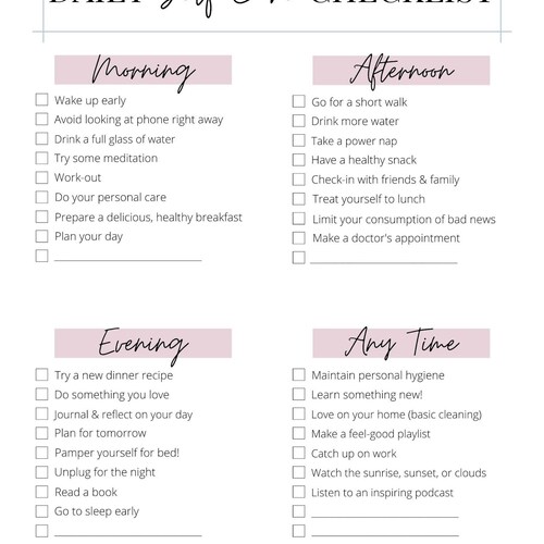 Self Care Checklist Printable - Etsy
