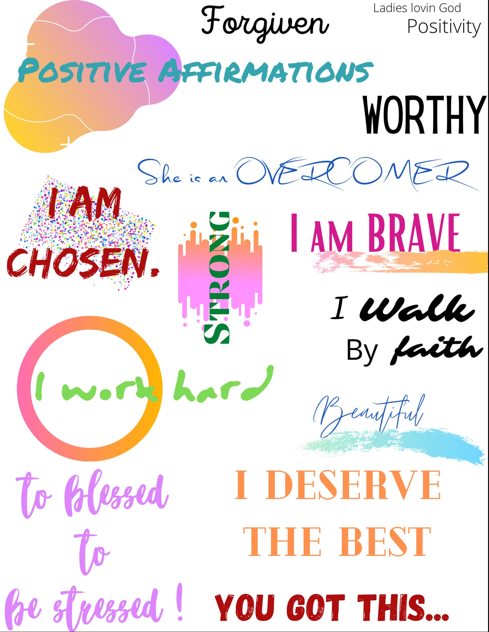 Positive affirmation-colorful | Etsy