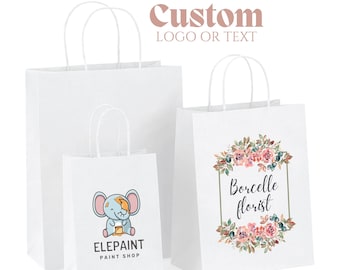 Bulk 250 Pieces Custom Full Color White Paper Bag, Shopping Bags with Handle, Clothes Merchandise Bag, Boutique Retail Bag, Party Gift Bag