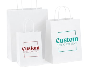 Sacs en papier de boutique avec logo personnalisé, Sac en papier blanc, Sacs à provisions avec poignée, Sac pour vêtements, Sac de boutique, Sac cadeau de fête