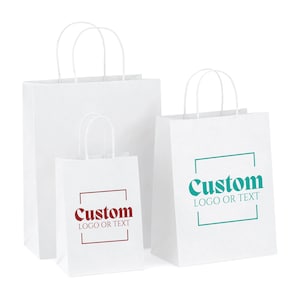 Custom Logo Boutique Paper Bags, White Paper Bag, Shopping Bags with Handle, Clothes Merchandise Bag, Boutique Retail Bag, Party Gift Bag