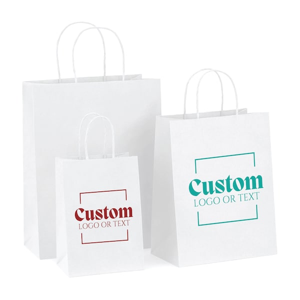 Sacs en papier de boutique avec logo personnalisé, Sac en papier blanc, Sacs à provisions avec poignée, Sac pour vêtements, Sac de boutique, Sac cadeau de fête