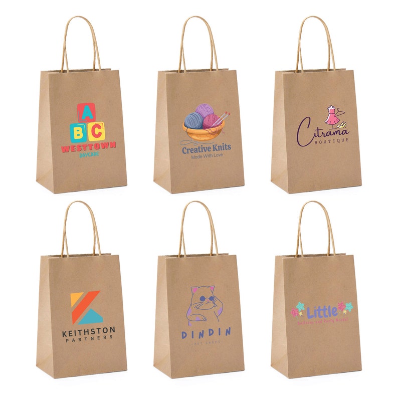 Bulk 250 Pieces Custom Full Color Kraft Paper Bag, Shopping Bags With Handle, Clothes