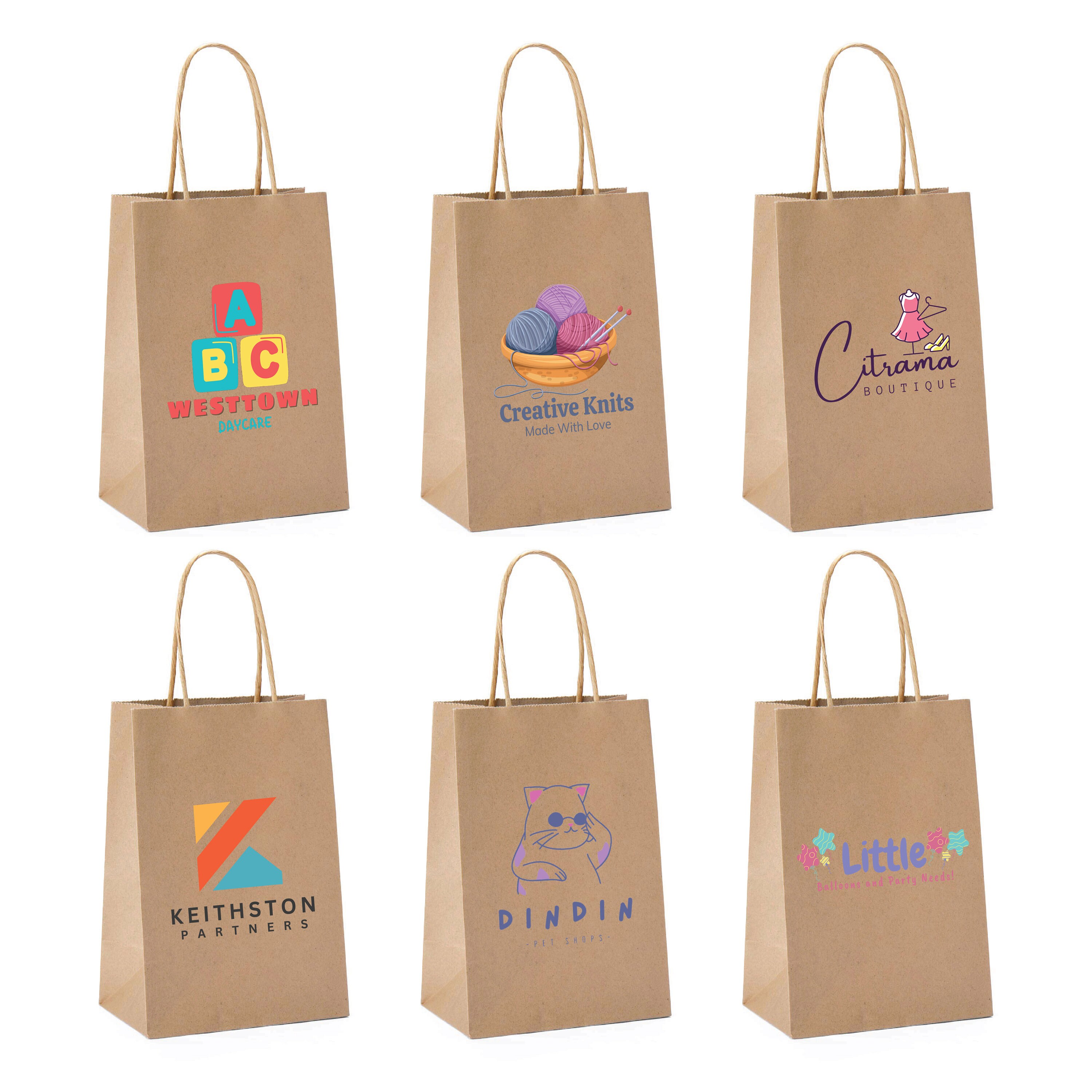 Bulk 250 Pieces Custom Full Color Kraft Paper Bag, Shopping Bags With