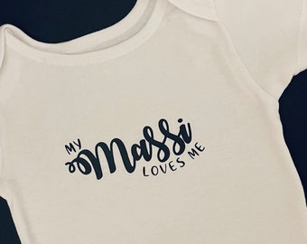 Mi Massi me ama, Masi, Massi Baby Bodysuit, I Love My Tía, Desi, India, Hindú, Ropa Punjabi, Tía India, Regalo de Bebé, Gujarati