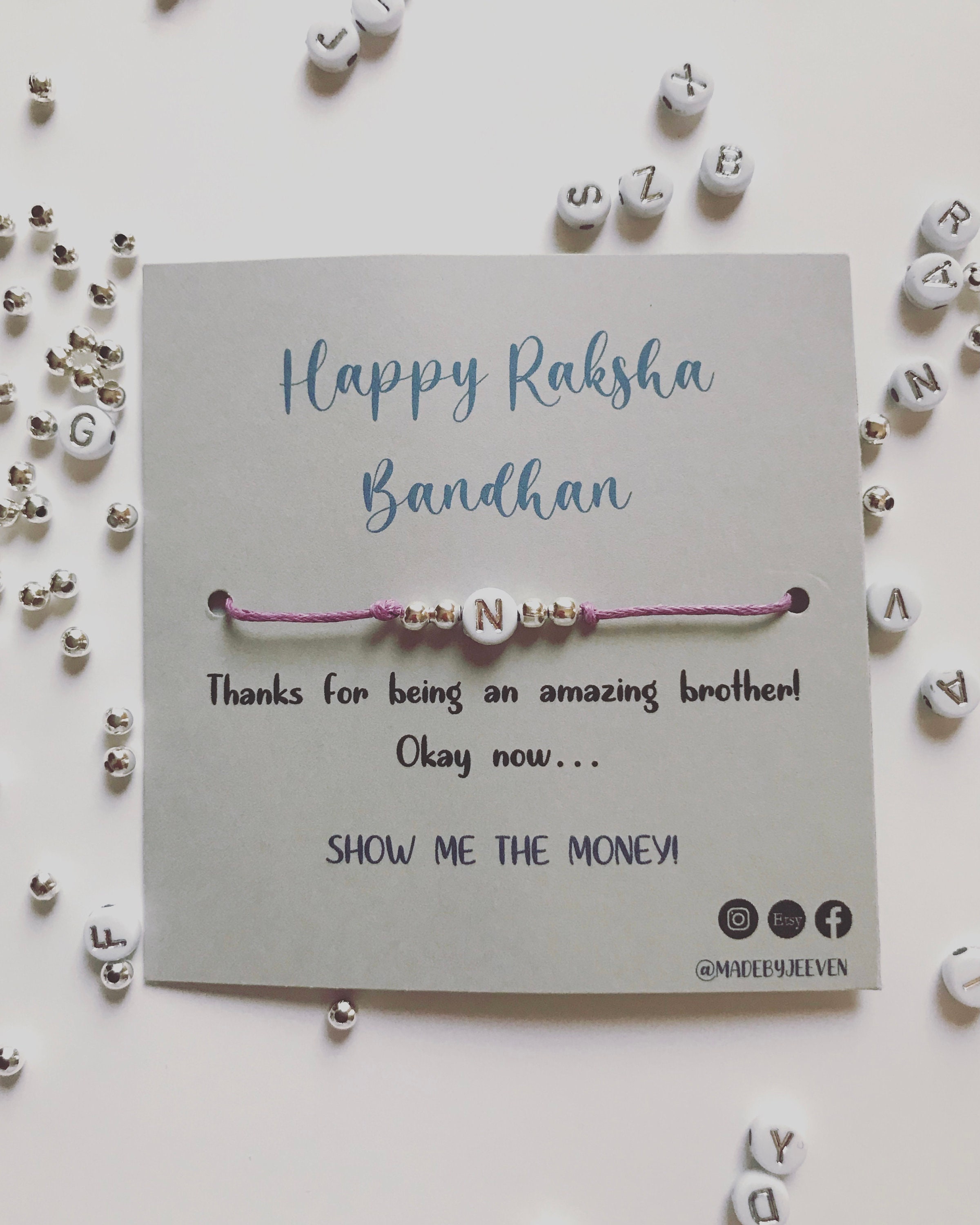 Rakhri Raksha Bandhan Initial Bracelet Funny Rakhri Card - Etsy Finland Rakhri Raksha Bandhan Initial Bracelet Funny Rakhri Card - Etsy Finland