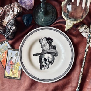 Skull with Plumed Hat Side Plate - Royal Stafford.  Limited edition.  Spookyville collection