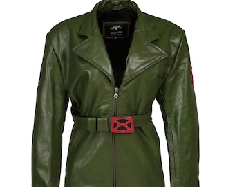 ジャケット・アウター lawgy stand neck leather cuff coat Green lawgy stand neck leather cuff coat