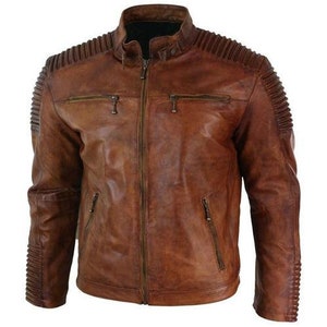 Handmade  Cafe Racer Distressed Jacket With Piping