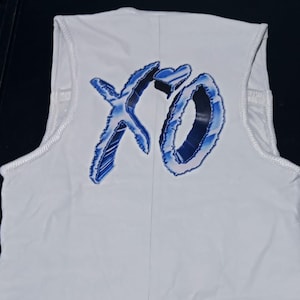 Handmade Weeknd XO White Vest with Diamond XO in the back and Heavy metal buckles