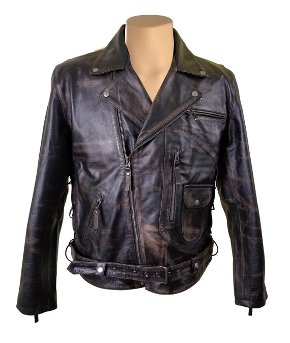 Arnold Schwarzenegger Terminator 2 Distressed Biker Chaqueta | Etsy España
