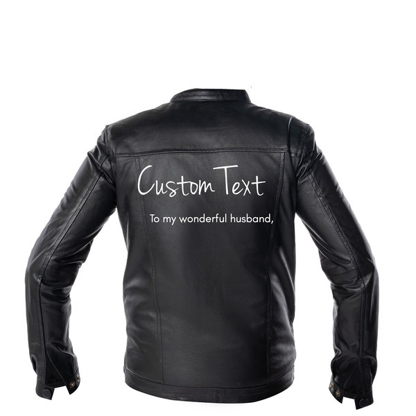 TEXTE PERSONNALISÉ Blouson aviateur en cuir noir - Personnalisez la veste moto en similicuir noir - Cadeau pour elle - Choisissez une police ou l'impression du logo personnalisé