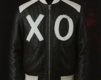 XO Varsity Jacke, Schwarze Bomberjacke aus veganem Leder